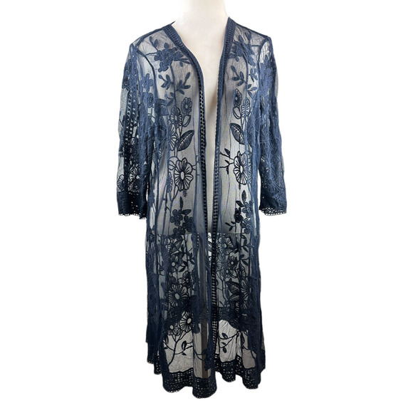 Lane Bryant Floral Lace Sheer Kimono Open Front Overpiece Duster Plus Size 22/24 - Picture 7 of 12